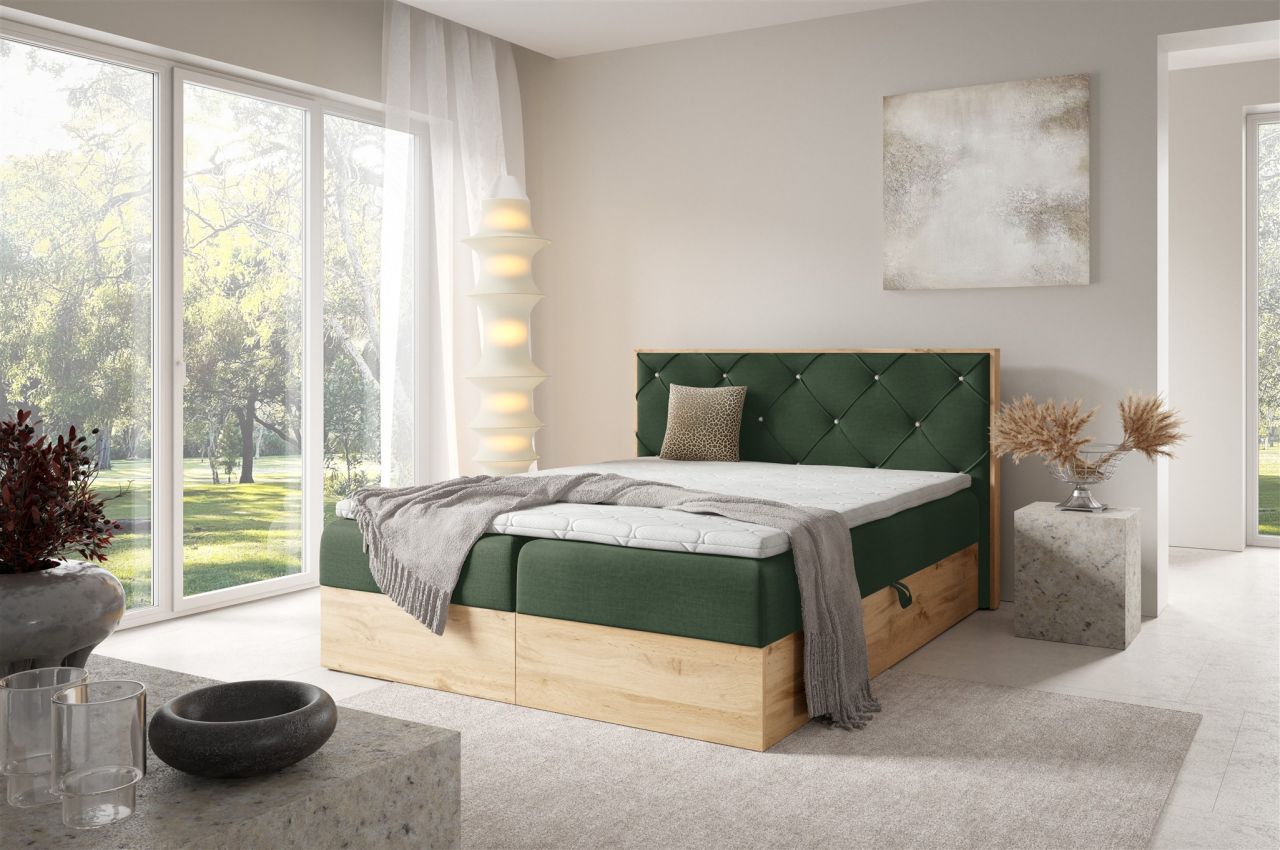 Boxspringbett Schlafzimmerbett HELIOS PREMIUM 180x220cm in Stoff Rouge Dunkel...