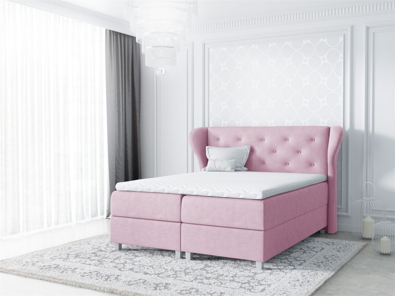 Boxspringbett Schlafzimmerbett ARIANNA 160x200cm Stoff Rose