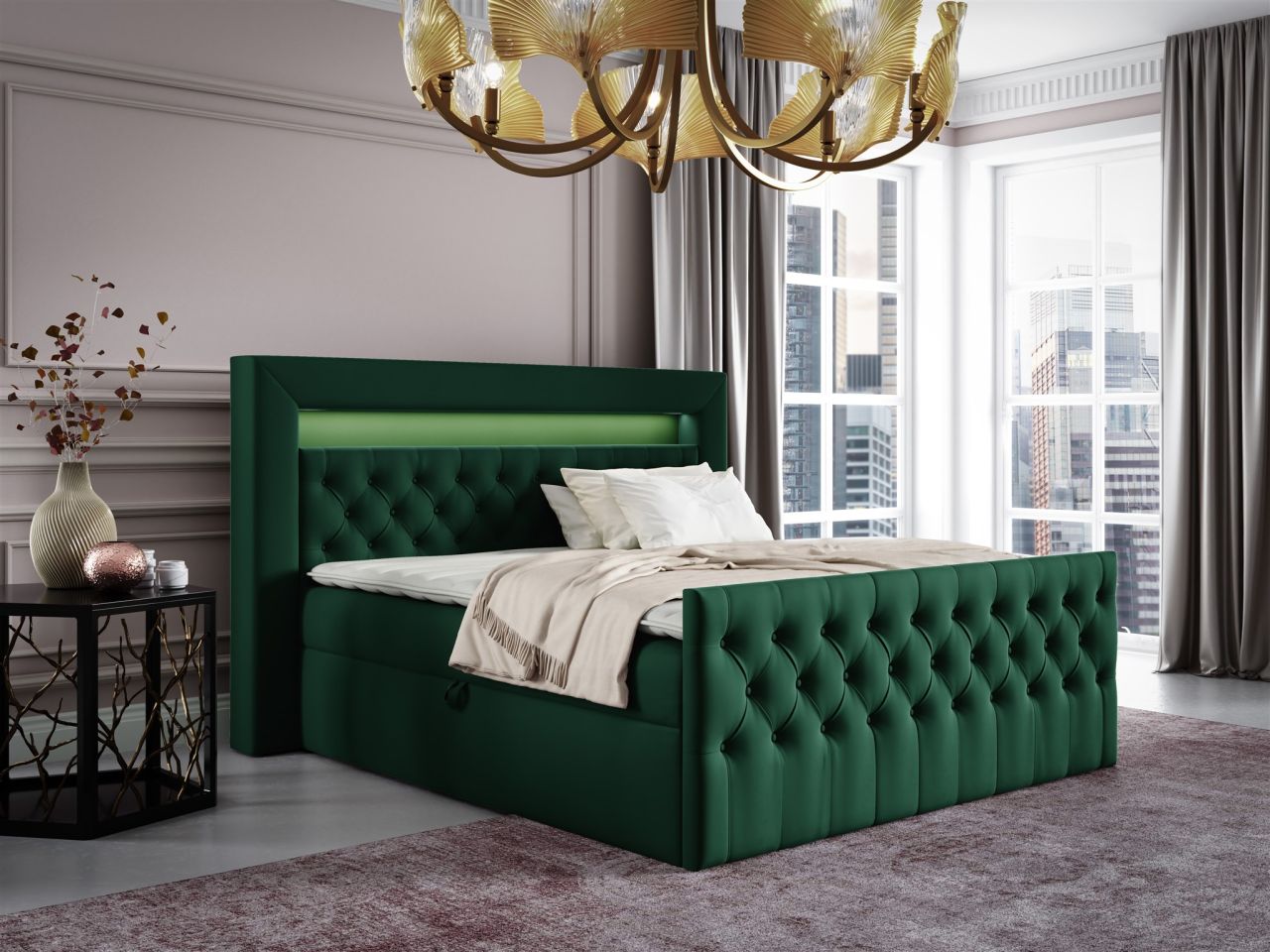 Boxspringbett Schlafzimmerbett ERNESTO Nr.1 120x200cm in Elisa Velvet Dunkelgrün