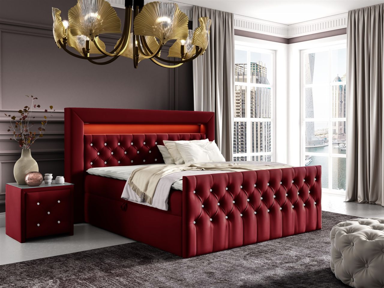 Boxspringbett Schlafzimmerbett SEVRA Nr.1 120x200cm in Elisa Velvet Bordeauxrot