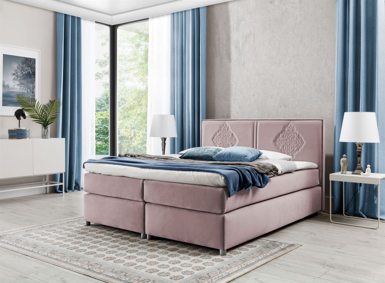 Boxspringbett Schlafzimmerbett Bett DAMIANO DELUX Stoff Altrosa 120x200cm