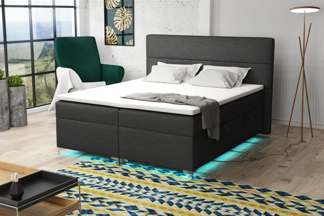 Boxspringbett Schlafzimmerbett CANELA 200x200cm inkl.Bettkasten/ LED