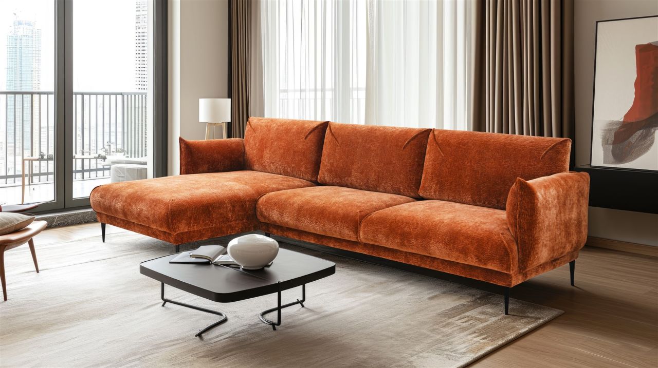 Ecksofa ersofa MADISON in Stoff Dress Me Kupfer Ottomane Links