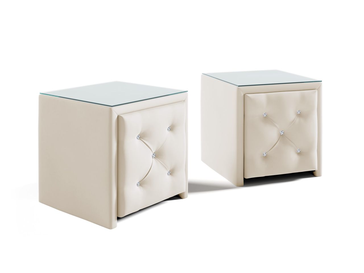 Nachttisch Nachtkonsole 2er Set SEVRA 50x50cm in Stoff Elisa Velvet Cremeweiß