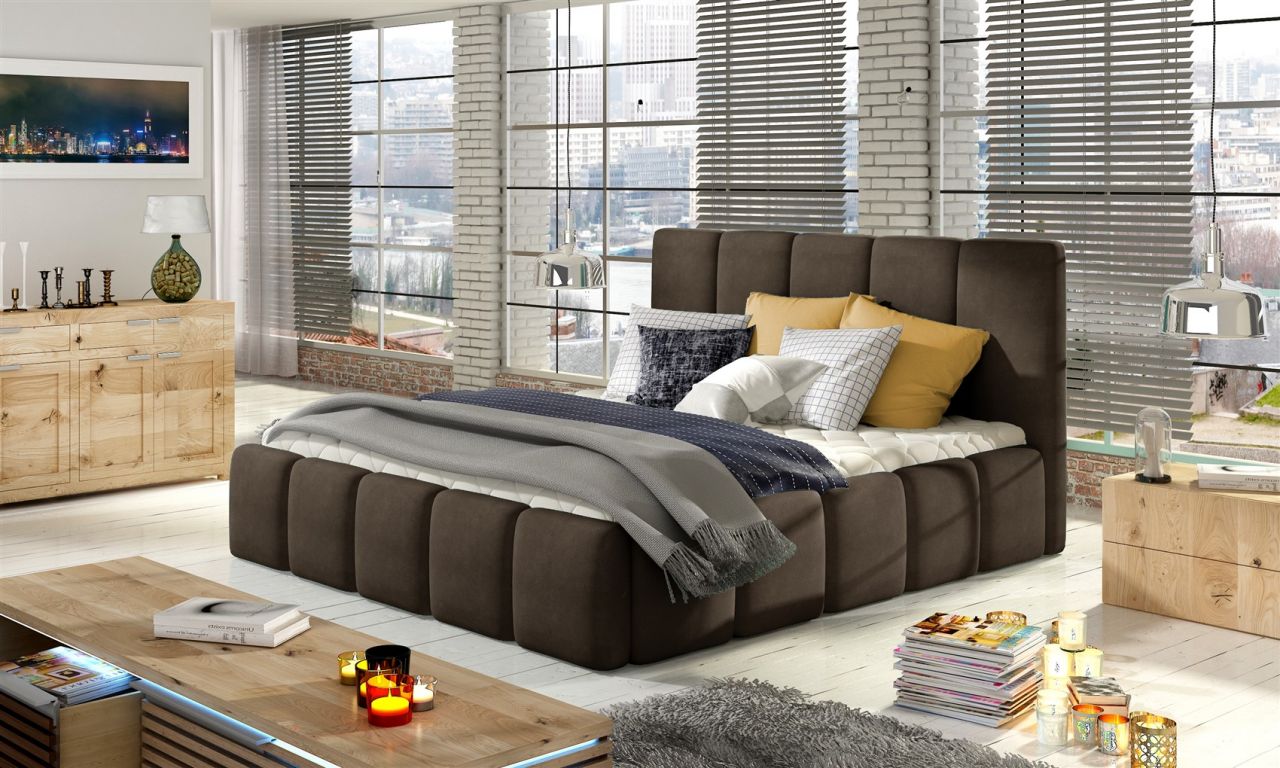OUTLET Polsterbett Bett VERONA Komplettset Polyesterstoff Braun 180x200cm