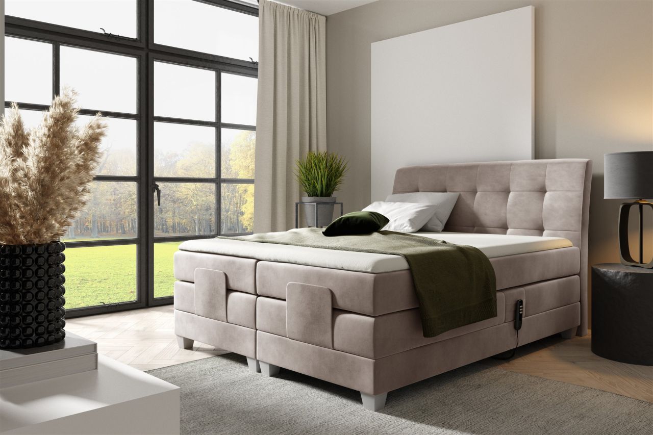 Boxspringbett Elektrisch Bett FRANCO 160x200cm in Stoff Fresh Macchiato