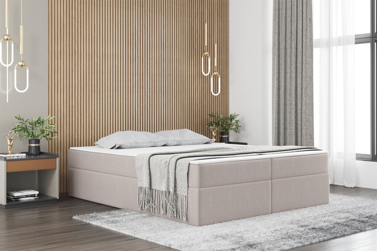 Boxspringbett Schlafzimmerbett PRIMA 140x200cm Stoff Creme inkl. Bettkasten