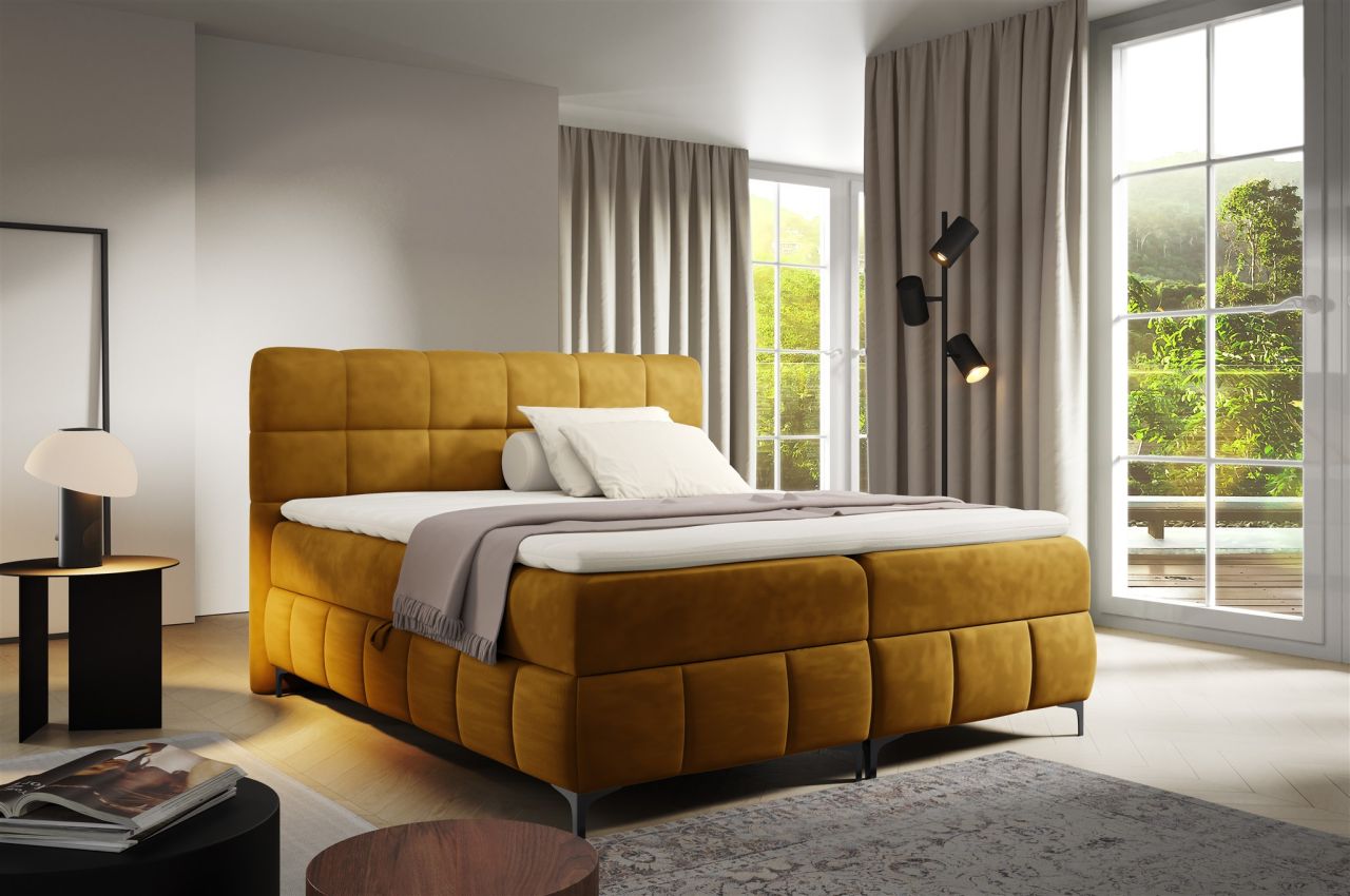 Boxspringbett Schlafzimmerbett SOPHIE 140x200cm Stoff Salvador Honiggelb