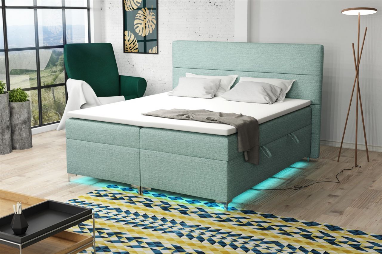 Boxspringbett Schlafzimmerbett CANELA 200x200cm inkl.Bettkasten/ LED