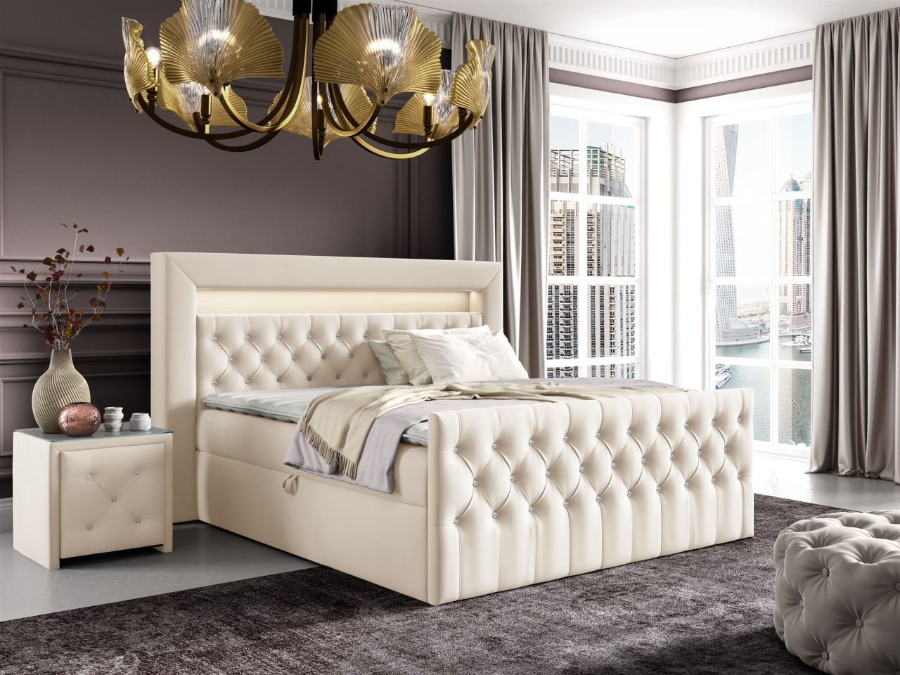 Boxspringbett Schlafzimmerbett SEVRA Nr.1 140x200cm in Elisa Velvet Cremeweiss