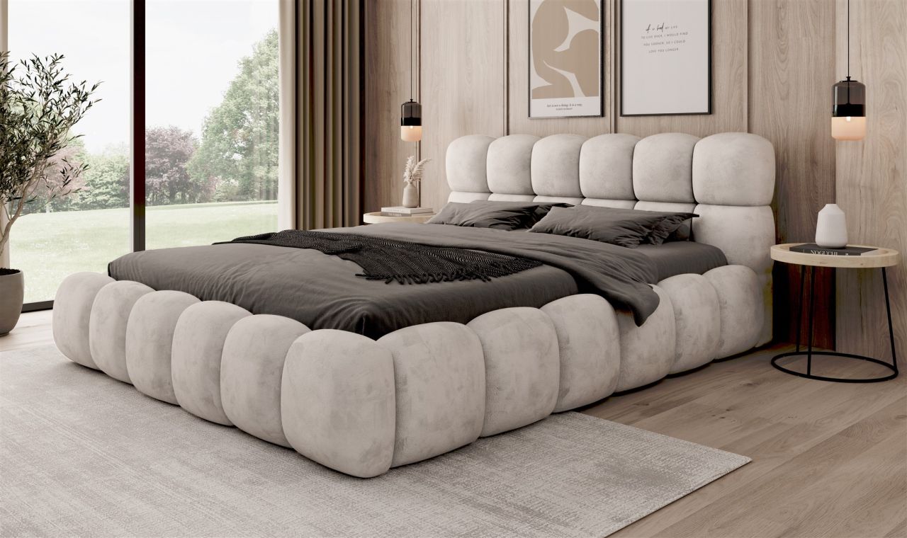OUTLET Polsterbett Bett AURELIA 140x200cm in Stoff Aprodite Elfenbein