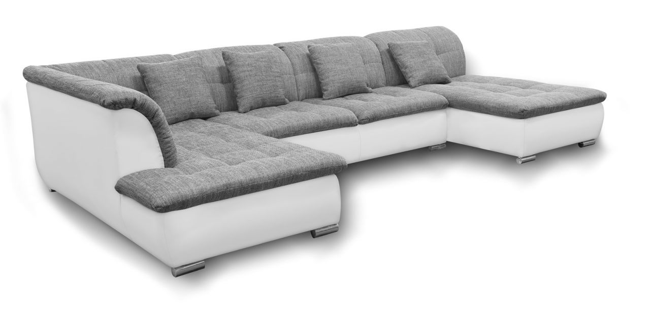 Couchgarnitur NICOLE ohne Schlaffunktion Ottomane Rechts Grau/Weiß
