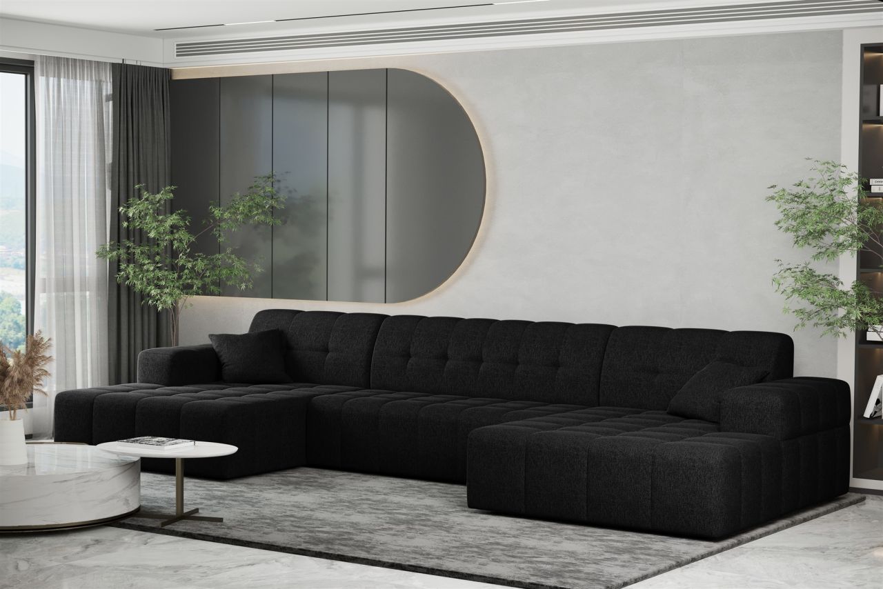 OUTLET Wohnlandschaft Sofa U-Form NANCY in Stoff Neve Schwarz