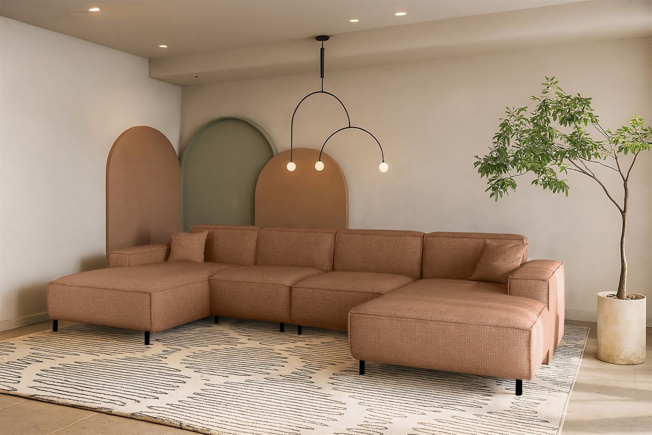 Wohnlandschaft Sofa U-Form GLORIA in Stoff Artico Rostbraun