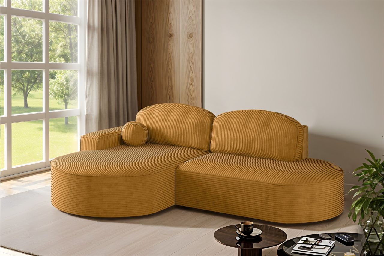 Ecksofa Schlafsofa Sofa GIRONA Stoff Poso Honiggelb Ottomane Links