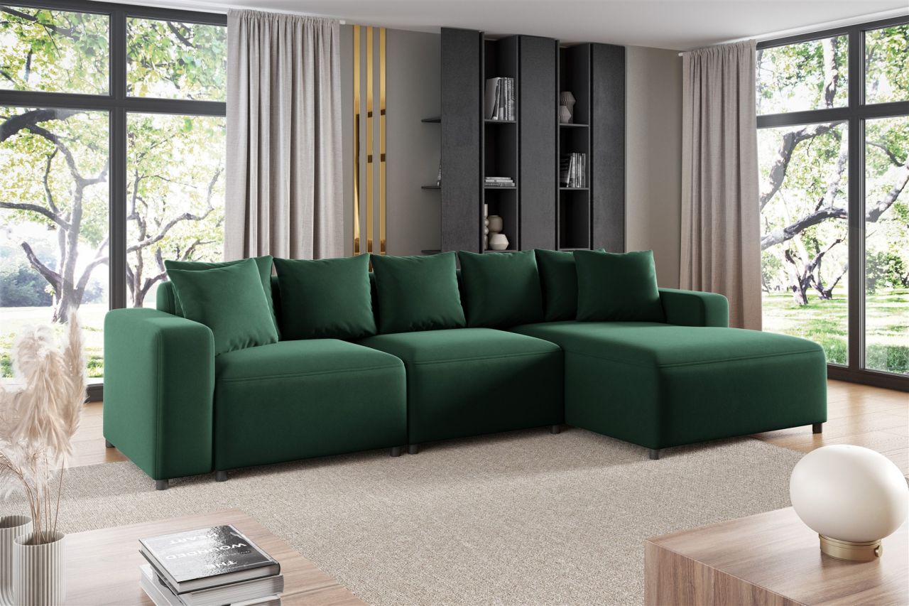 Ecksofa ersofa Sofa MEGAN in Stoff Salvador Dunkelgrün Ottomane Rechts