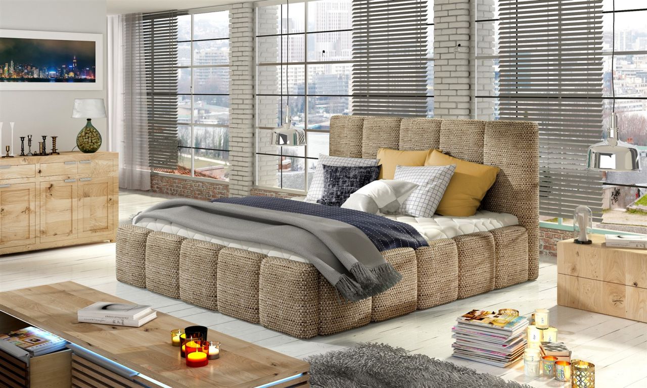OUTLET Polsterbett Bett VERONA Komplettset Webstoff Cappuccino 120x200cm