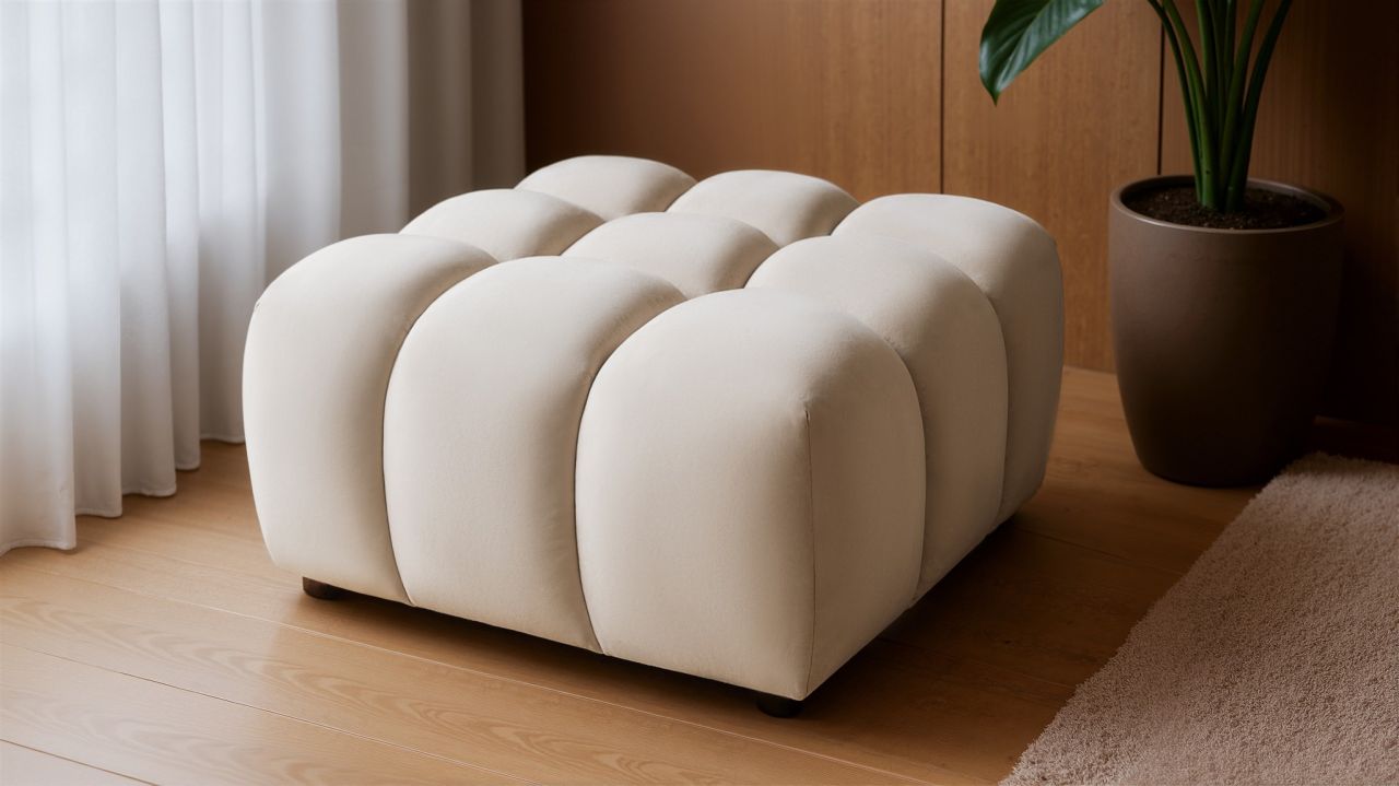 Polsterhocker erhocker FLOW in Stoff Bluvel Creme