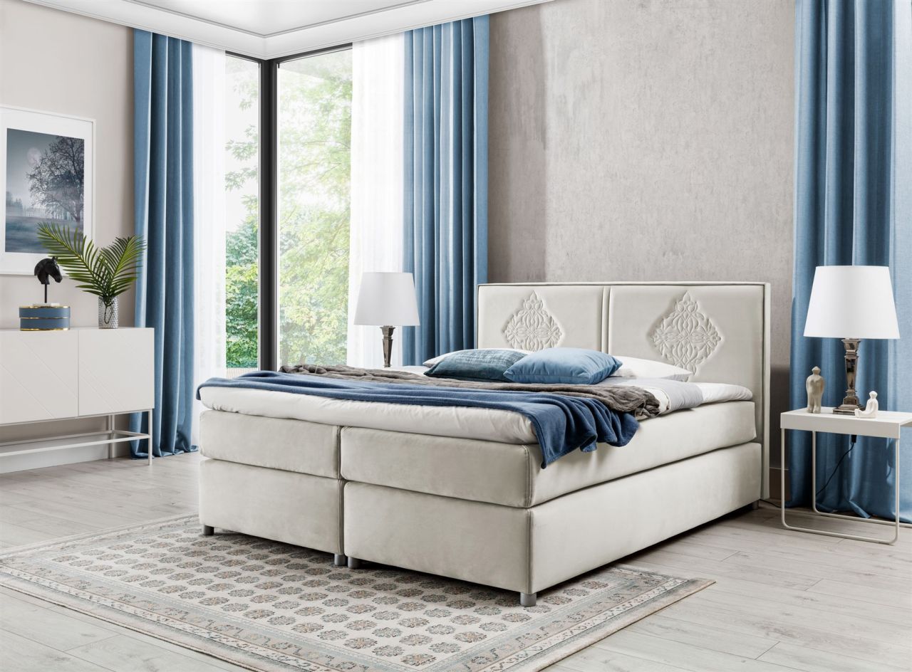Boxspringbett Schlafzimmerbett Bett DAMIANO DELUX Stoff Beige 120x200cm