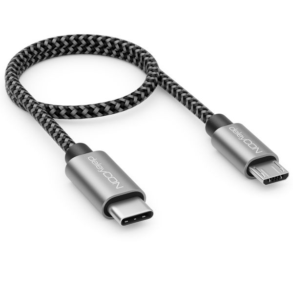 deleyCON 0,30m USB C auf Micro USB Kabel Adapter 30cm Kurz Ladekabel Datenkabel