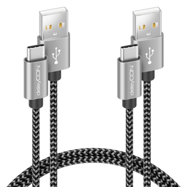 2x 1m USB-C Kabel Nylon Ladekabel Datenkabel USB Typ C Handy Smartphone Tablet