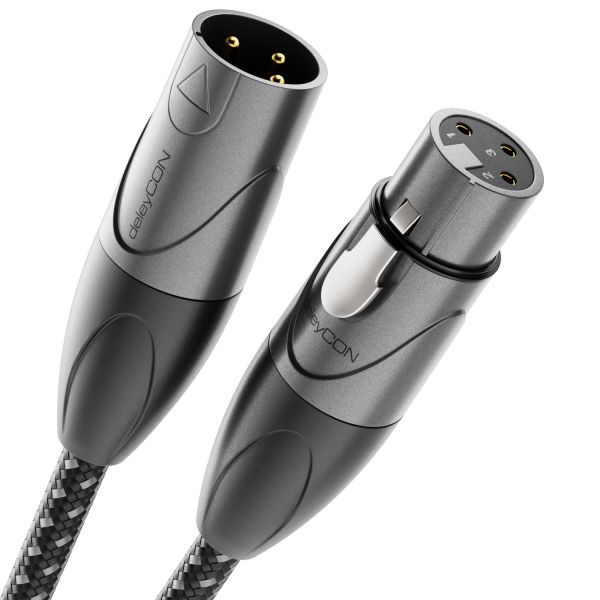 deleyCON 15m XLR Kabel Nylonmantel Stecker auf Buchse 3-polig DMX Kabel Schwarz