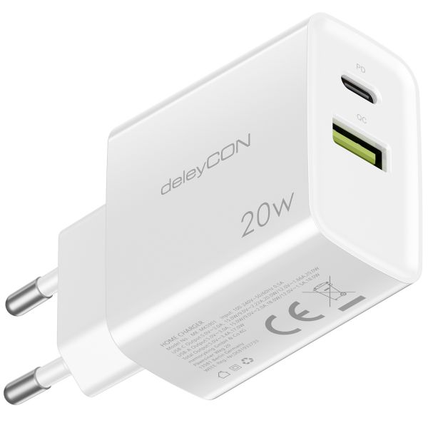 deleyCON Ladegerät USB A &amp; C 2 Port Schnellladegerät USB Netzteil für Handy
