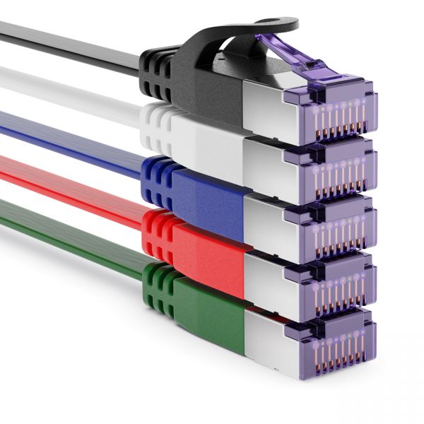 deleyCON 5x 0,5m RJ45 Patchkabel Flachkabel mit CAT7 Rohkabel U/FTP Bunt