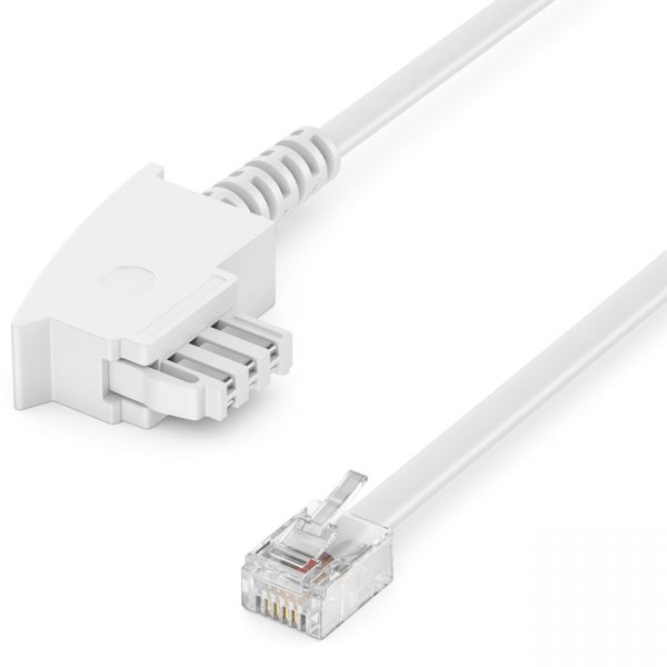 deleyCON 50m Telefonkabel TAE-F auf RJ11 Stecker 6P4C Analoge Endgeräte Weiß