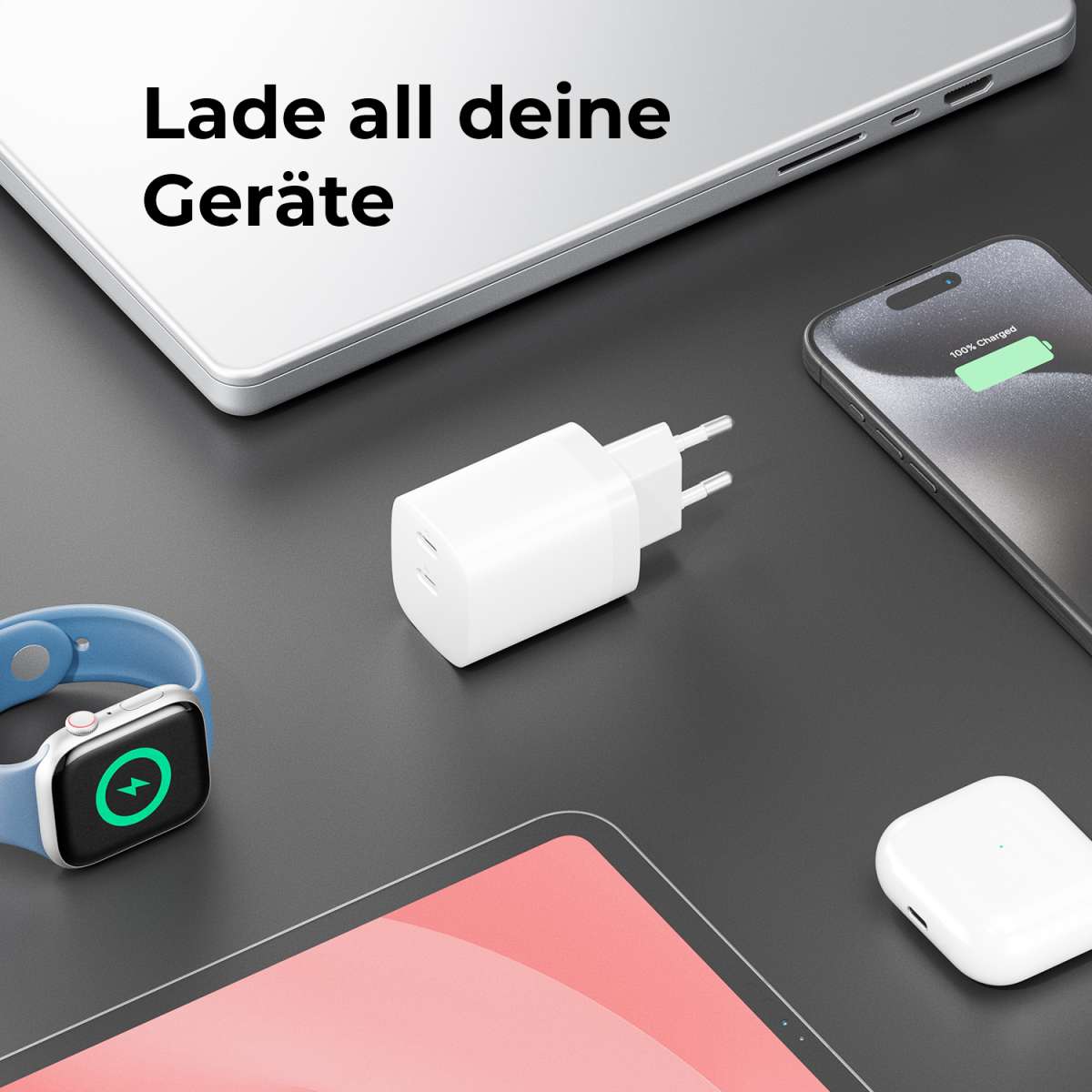 DeleyCON 35W USB-C Ladegerät - Dual Port Schnellladegerät Für IPhone, IPad, Galaxy & Mehr