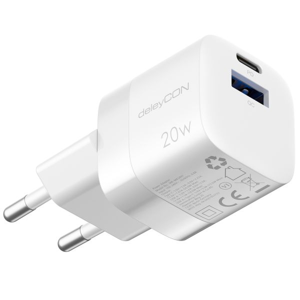 deleyCON Ladegerät USB A und C 2 Port USB Netzteil für iPhone &amp; Handy PD 3.0