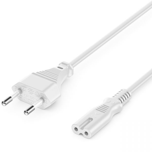 deleyCON 2m Netzkabel Stromkabel Eurostecker - C7 Buchse Kleingerätekabel Weiß