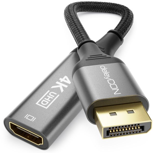 deleyCON DisplayPort HDMI Adapter 4K60Hz, WQHD165Hz für Monitor/TV/Gaming-PC