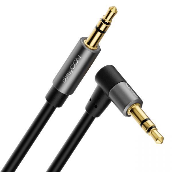 deleyCON 2m Klinke Audio Stereo AUX Kabel 3,5mm Klinkenkabel Audiokabel 90°