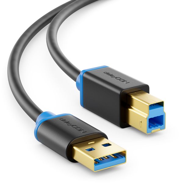 deleyCON 0,5m USB 3.0 Scanner- Druckerkabel USB A-Stecker zu B-Stecker Schwarz