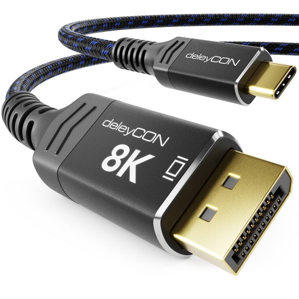deleyCON 1m 8K USB-C auf DisplayPort 1.4 Kabel 8K@60Hz 4K@120Hz Thunderbolt 3/4