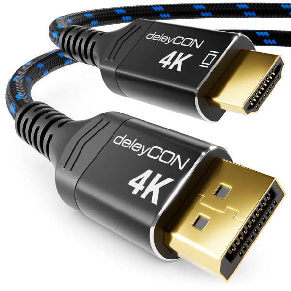 deleyCON 1,5m 4K DisplayPort auf HDMI Kabel mit Aluminium Stecker PC Monitor