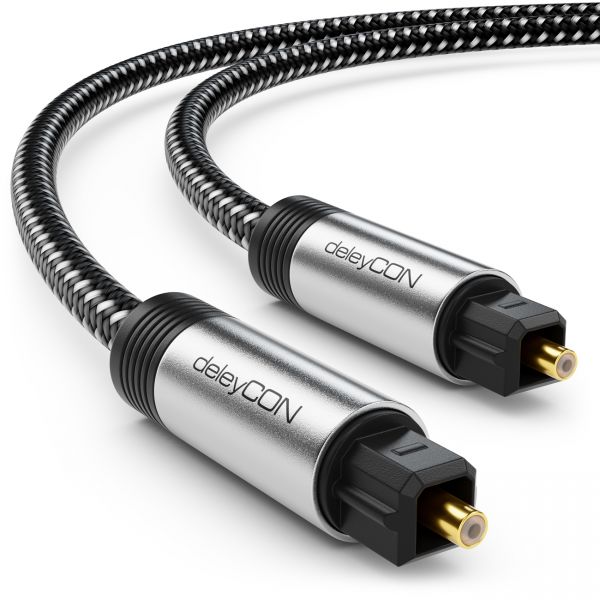 deleyCON Toslink Kabel 5m Optisches Digital Audio Kabel Metallstecker &amp; Nylon