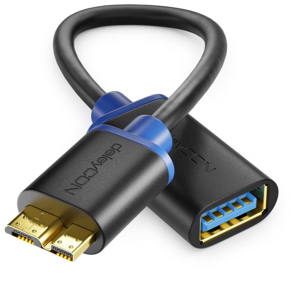 deleyCON 0,2m USB 3.0 OTG Adapter für Handy/Smartphone/Tablet - Micro B-Stecker