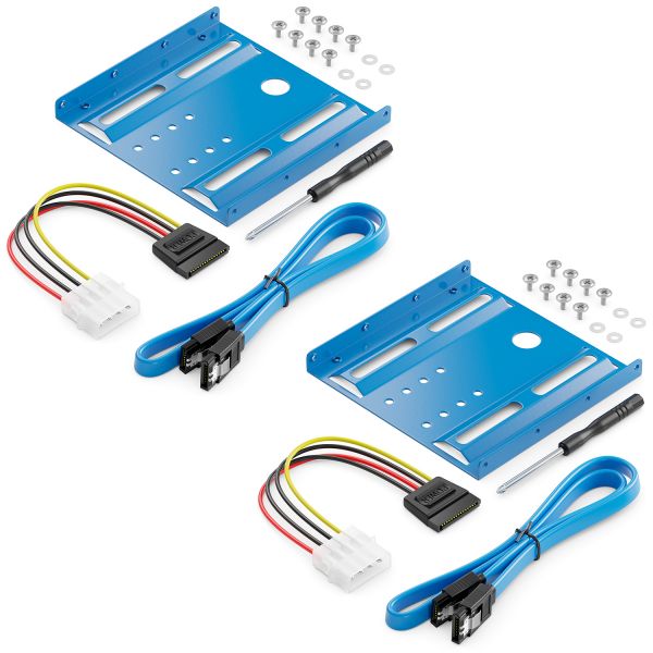 deleyCON 2x Einbaurahmen für 2,5&quot; Festplatten/SSD&#039;s 3,5&quot; Adapter Halterung Blau