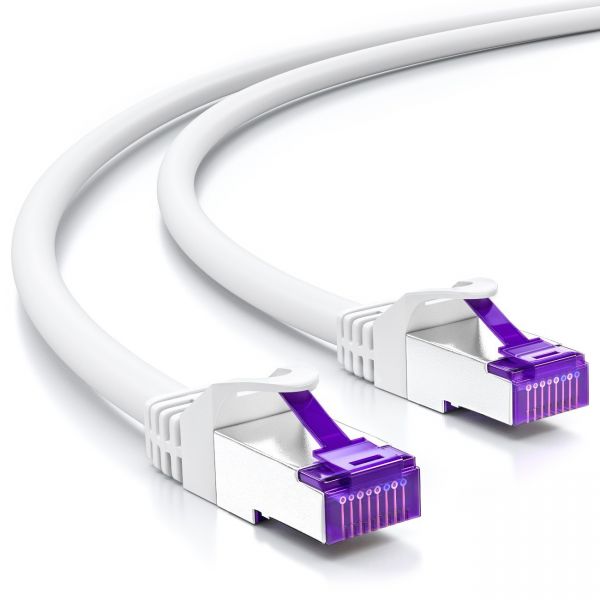 deleyCON 10m RJ45 Patchkabel SFTP PiMF Netzwerkkabel mit CAT7 Rohkabel weiß