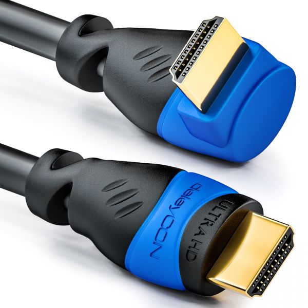 deleyCON 0,5m HDMI 90° Grad Winkel Kabel - HDMI 2.0/1.4a kompatibel mit Ethernet