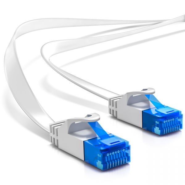 deleyCON 2m CAT6 flaches Patchkabel Flachkabel Netzwerkkabel LAN Kabel Weiß