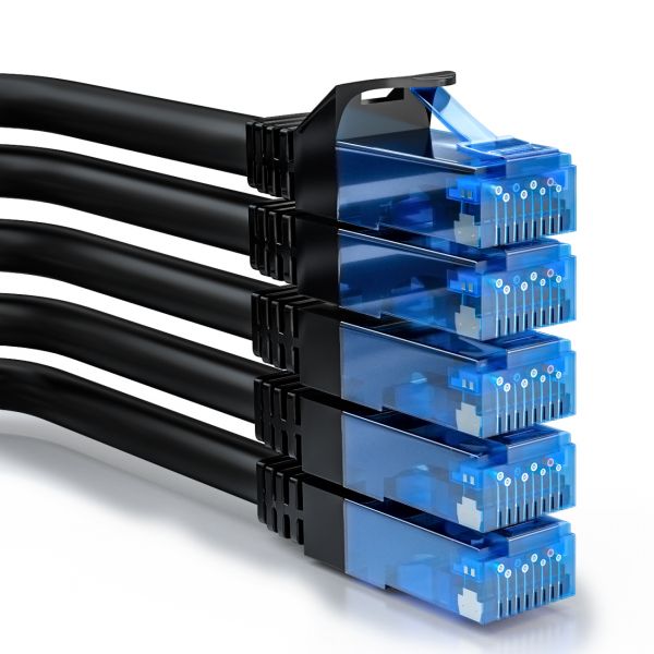 deleyCON 5x 0,5m CAT6 Patchkabel Netzwerkkabel Gigabit LAN U/UTP RJ45 Schwarz