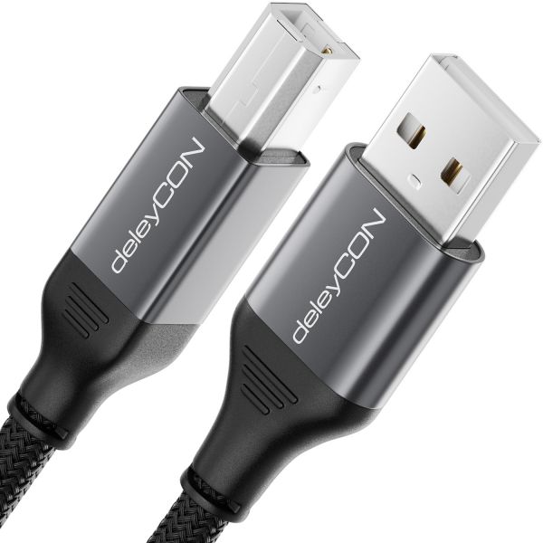 deleyCON 0,5m USB Druckerkabel 50cm USB-A auf USB-B Kabel Metallstecker