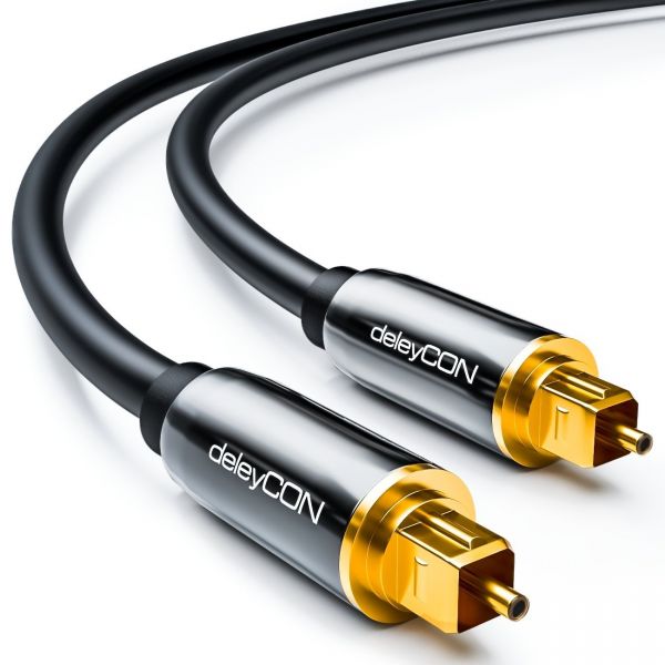 deleyCON HQ 1m Optisches Audio Kabel 5mm LWL- 2x Toslink Metallstecker Schwarz