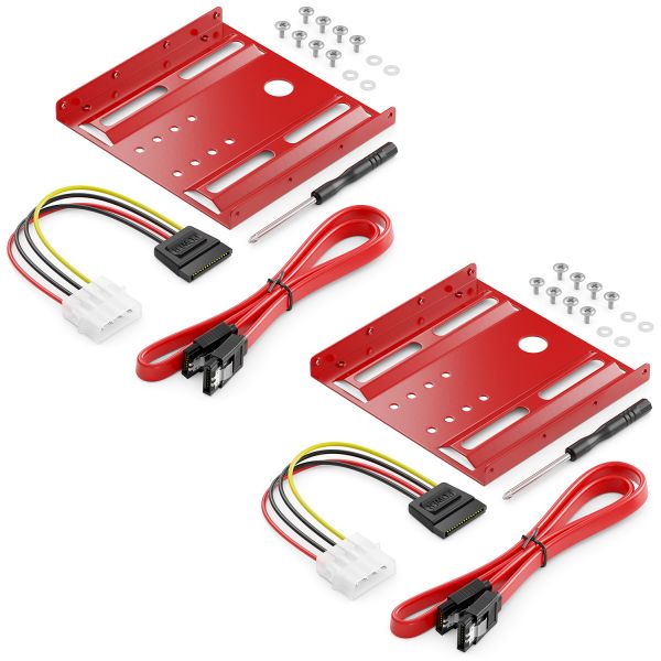 deleyCON 2x Einbaurahmen für 2,5&quot; Festplatten SSD&#039;s auf 3,5&quot; Adapter Rot