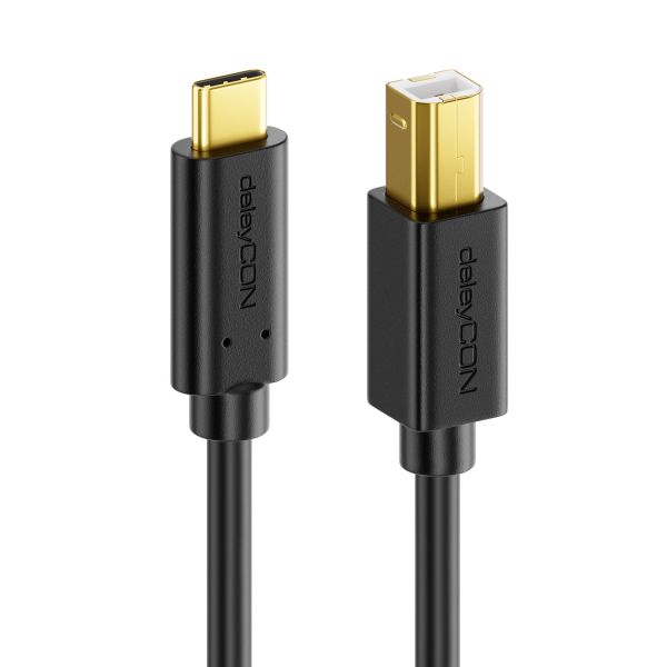 deleyCON 2m USB C Kabel Datenkabel USB 2.0 USB-B zu USB-C Computer Drucker HDD