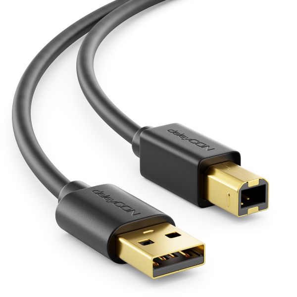 deleyCON 0,5m USB 2.0 Drucker- Scannerkabel USB A-Stecker zu B-Stecker Schwarz