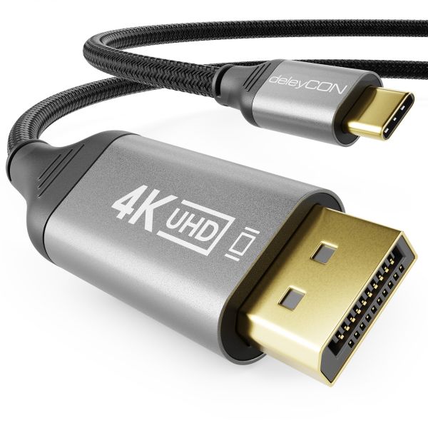 deleyCON 1m 4K USB-C auf DisplayPort Kabel 4K@60Hz 2K@120Hz Thunderbolt 3/4